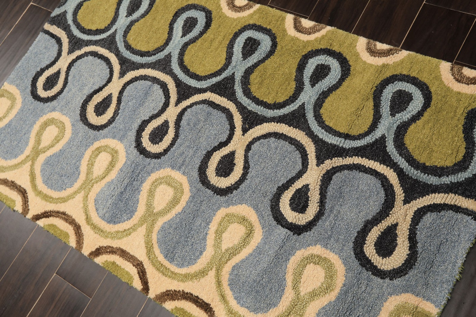3x5 Hand Tufted Wool Blue Modern Plush Pile Cut & Loop Pile Vintage Rug gallery