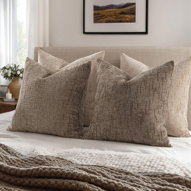 Textured Throw Pillow Covers Thick Chenille Decorative Pillows Taupe Grey 18X18 gallery