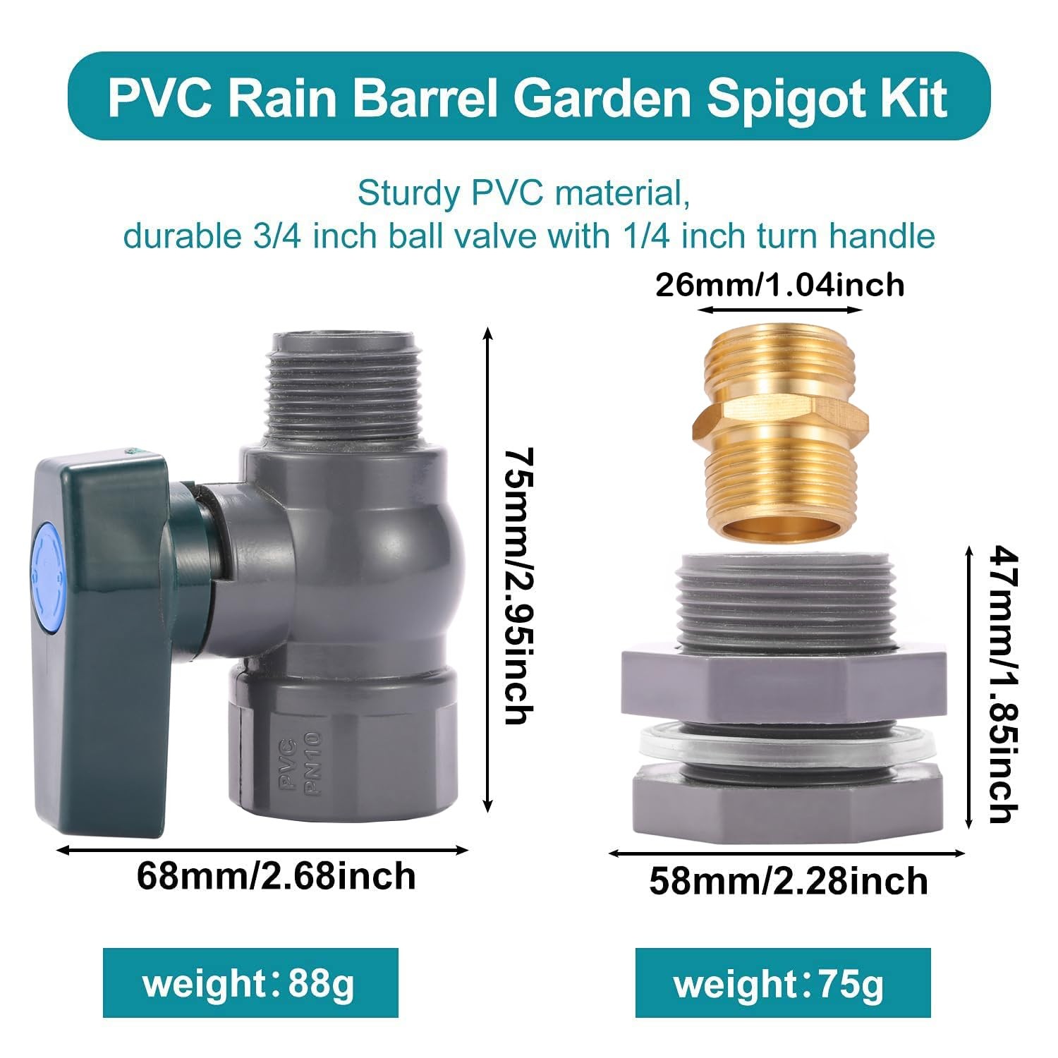 2 Set 3/4 Inch Rain Barrel Spigot Kit - BILAL Water PVC Garden 2-Set gallery