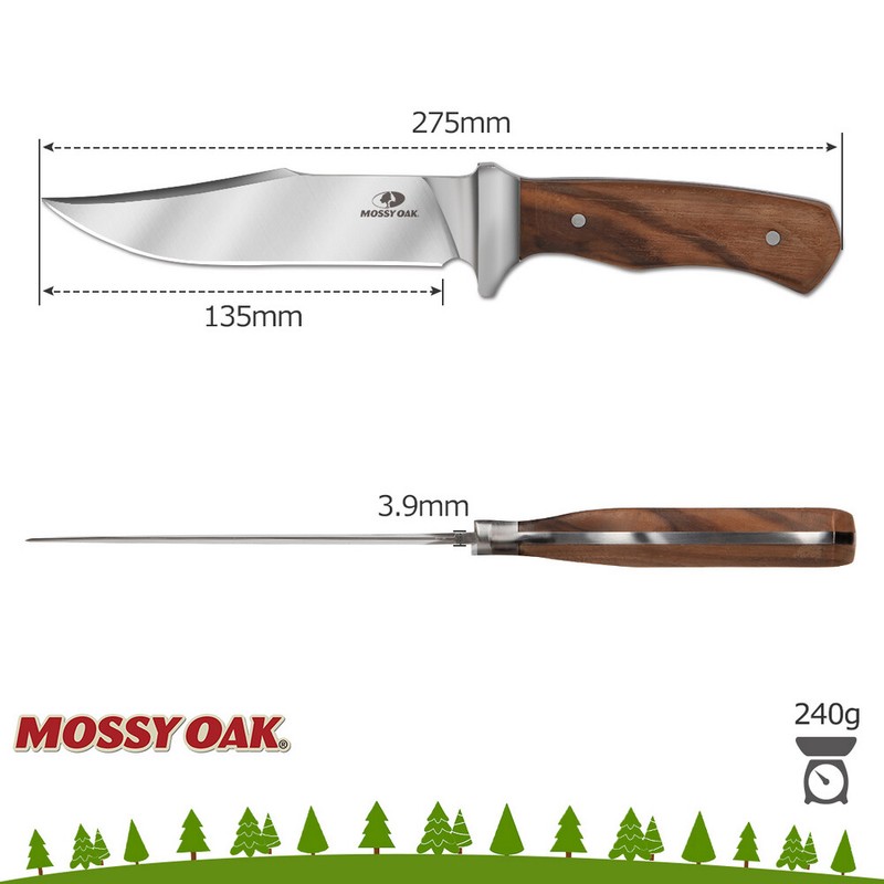 MOSSY OAK 11 Inch Full-tang Fixed Blade Knife With Leather Sheath For Camping US gallery