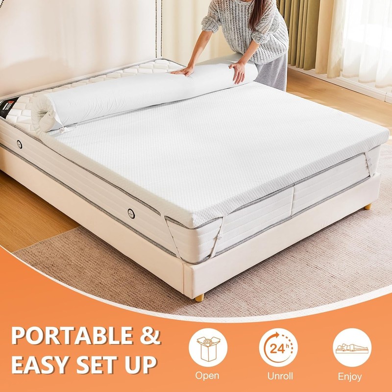 Memory Foam Mattress Topper w/Removable Soft Cover&Adjustable Elastic Strap,Full gallery