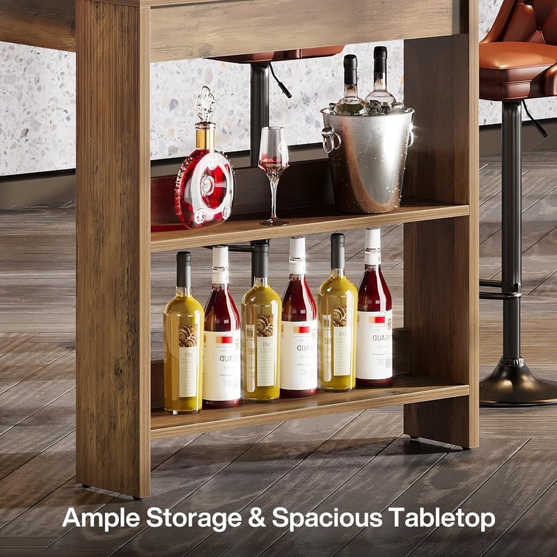 63-Inch Farmhouse Bar Table Rustic Counter Height Pub Table with Storage Shelves gallery