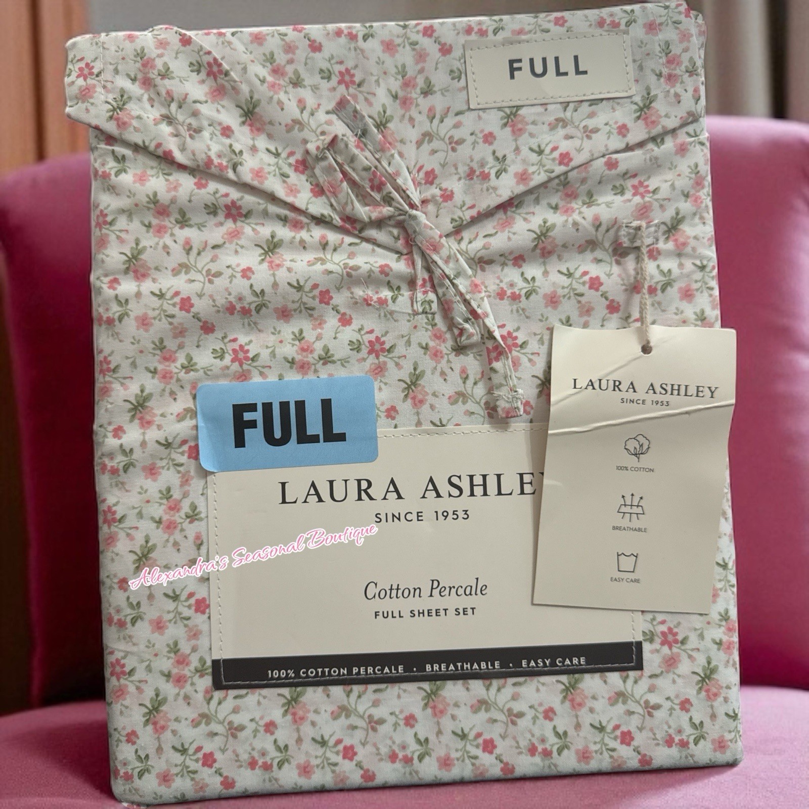 NEW 4pc Laura Ashley Full Sheet Set Cottage Petite Floral EVIE Bold Pinks Green gallery