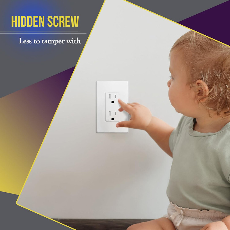 Child Safe Screwless Wall Plate Outlet Cover, 100 Pack, White gallery