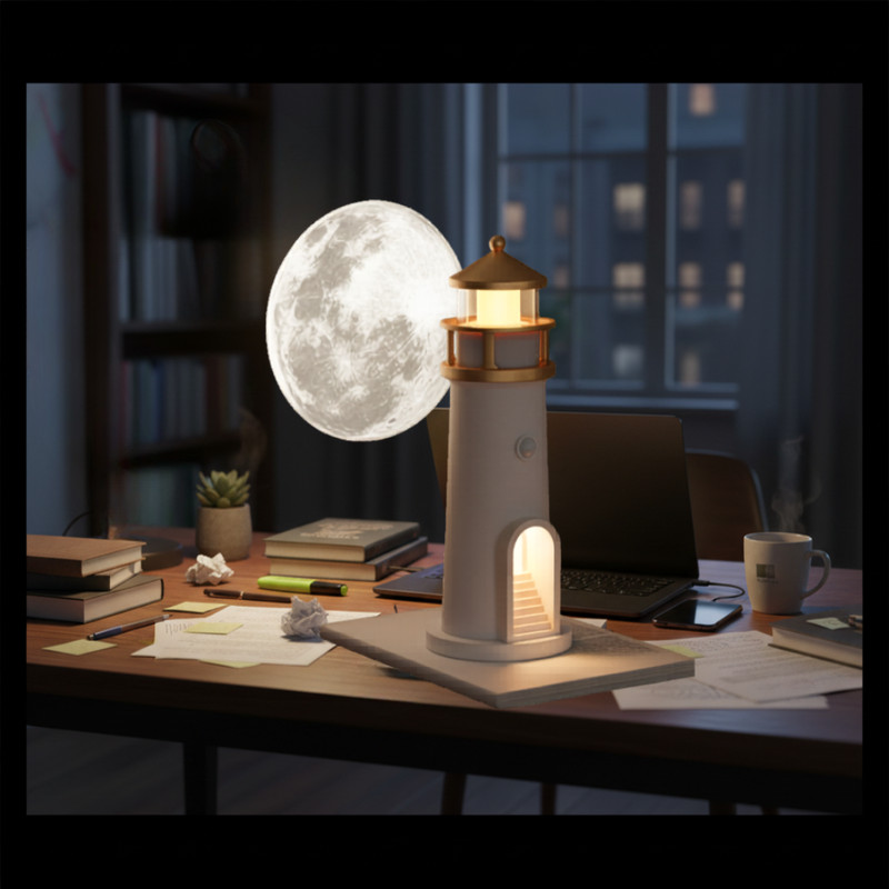 Lighthouse Moon Projection Lamp Bluetooth Speaker 11.8"/30cm Night Light gallery