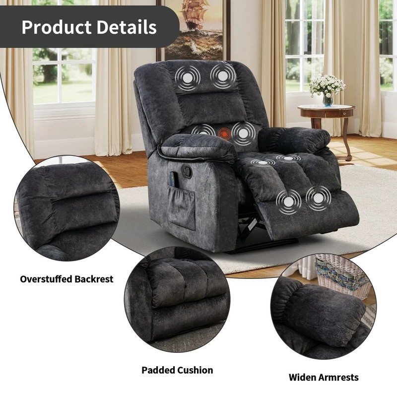 EBELLO Overstuffed Breathable Fabric Manual Recliner Chair with Massage and Heat gallery