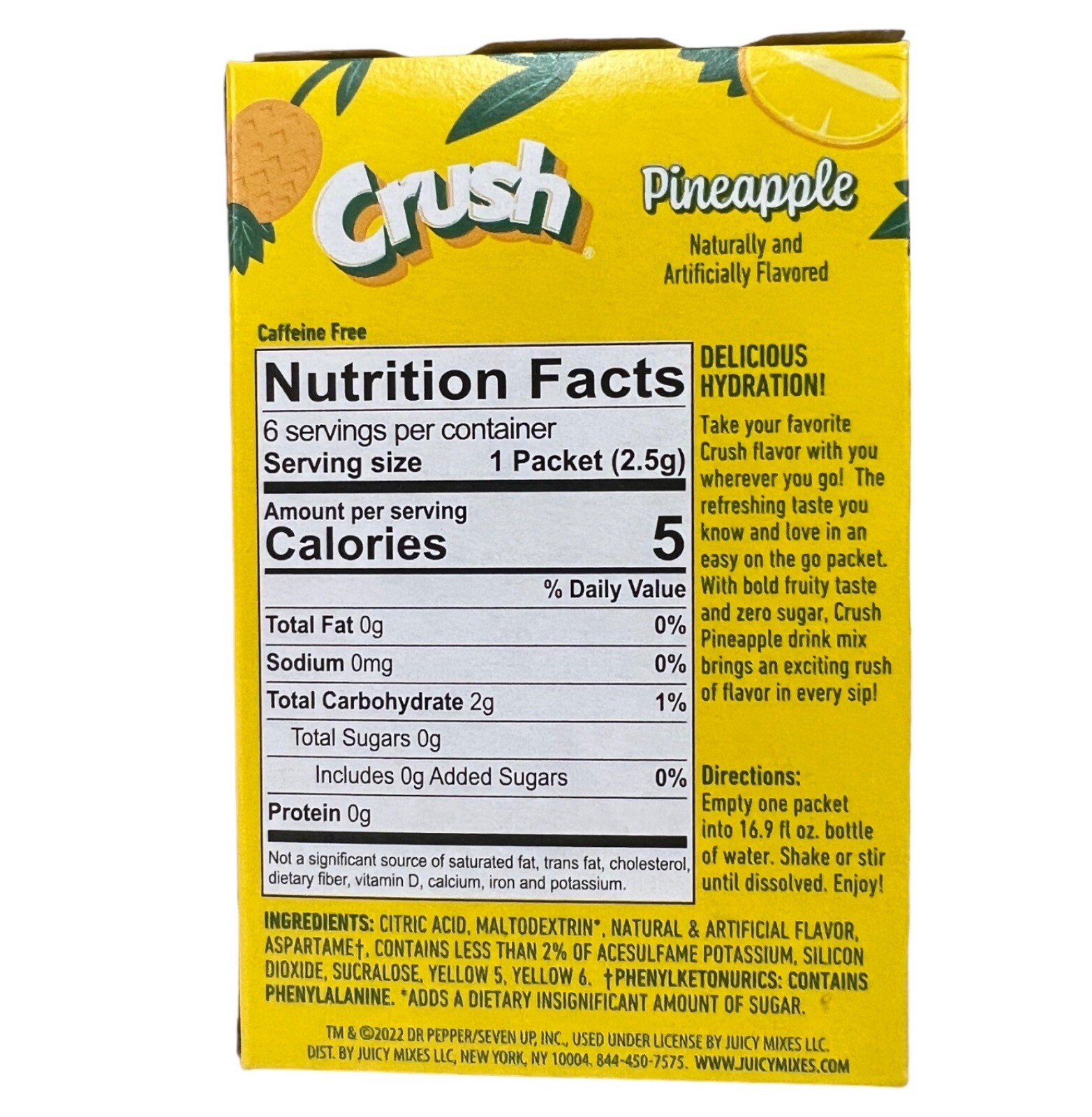 CRUSH PINEAPPLE Singles to Go Sugar Free Drink Mix 10 Boxes 60 Packets gallery