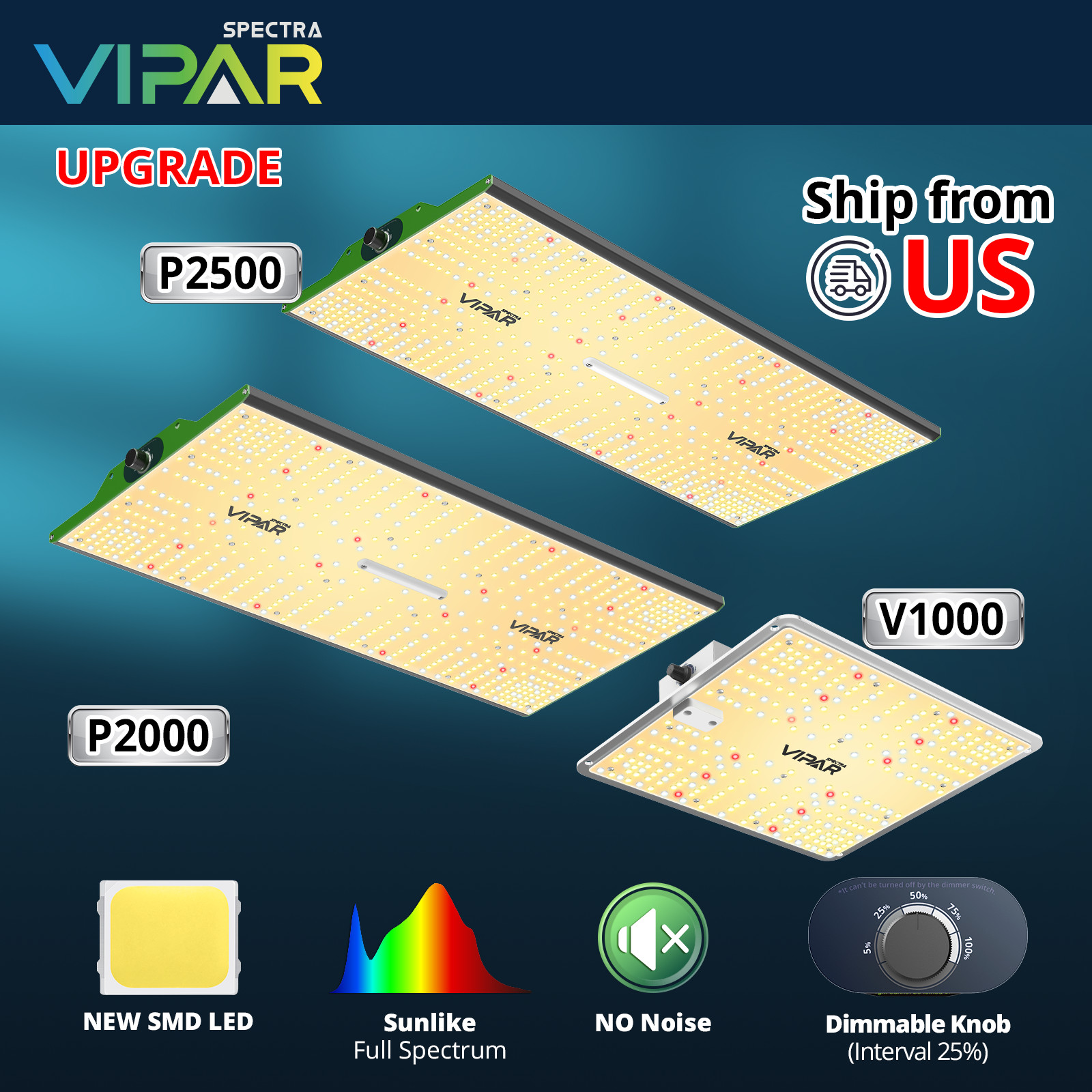 VIPARSPECTRA P2000 P2500 V1000 LED Grow Light Full Spectrum for Indoor Veg Bloom gallery
