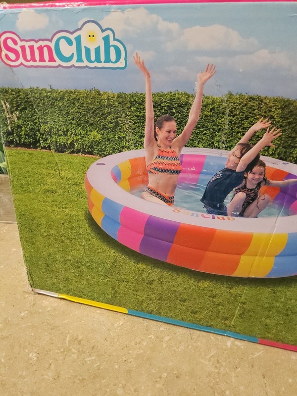 Kids Splash Pool Inflatable 74" Round Rainbow 2 Ring Kiddie Pool 17" Deep gallery