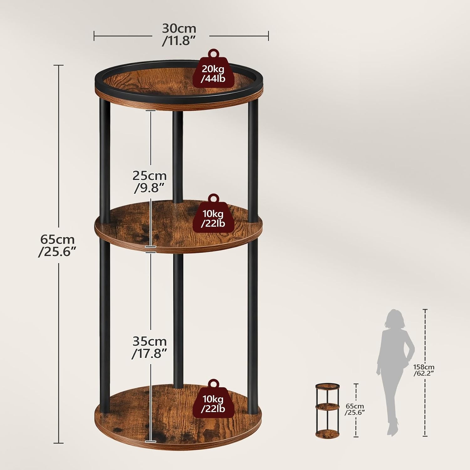 Small Round Side Table W/ Tray 3-Tier End Table W/ Storage Shelf Accent Table gallery