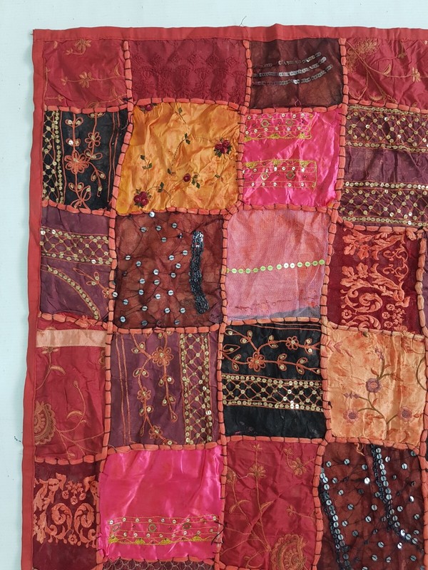 Vintage Traditional Indian Patchwork Embroidered Wall Tapestry 138x95cm gallery