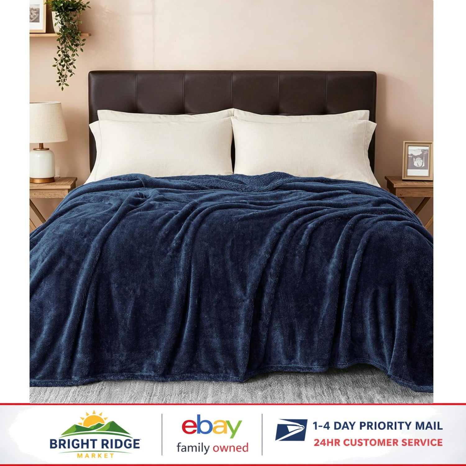 Single Layered Fluffy Blanket, 90x90 Navy Blue, Machine Washable for Easy Care gallery