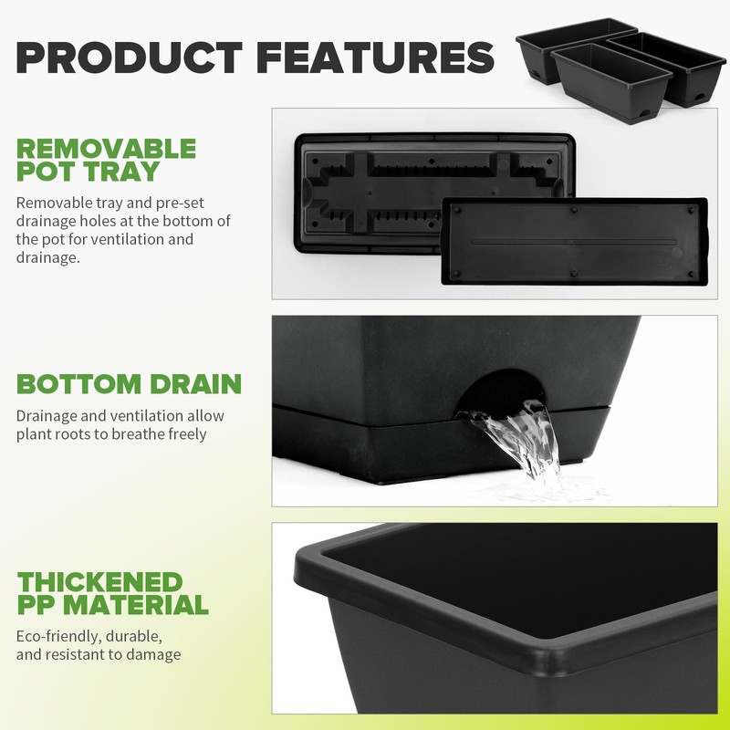 Bamworld 7 Pcs Window Box Planter Rectangle Flower Box with Drainage Hole & Tray gallery