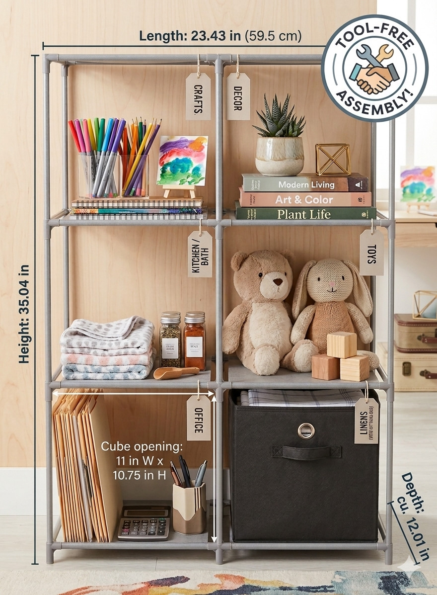 6-Cube Storage Rack Modular Organizer Unit Shelving - Gray - NEW - Easy Assembly gallery