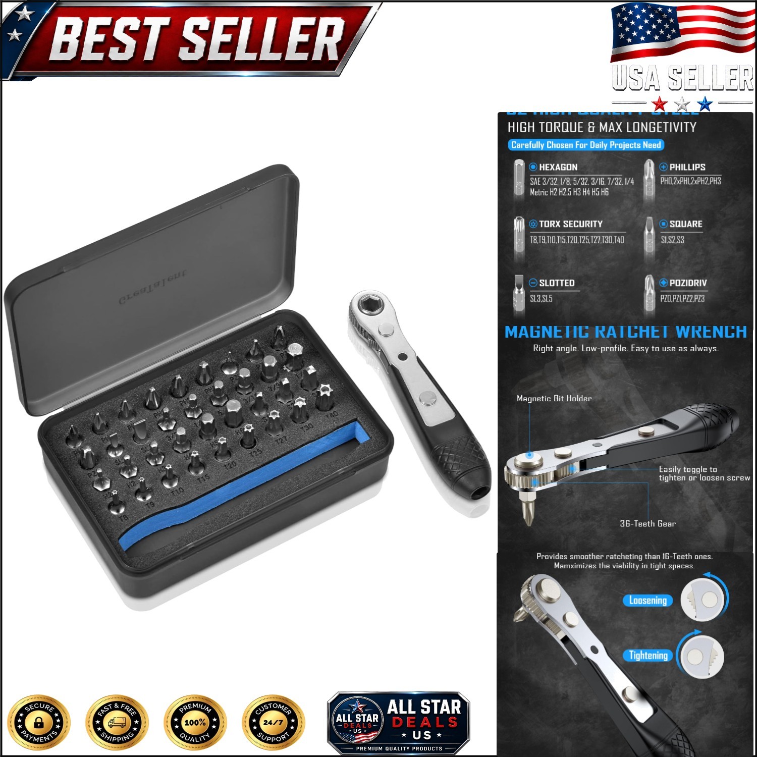 Compact 37-in-1 Ratchet Bit Set with Magnetic Holders - Perfect for DIY Projects gallery