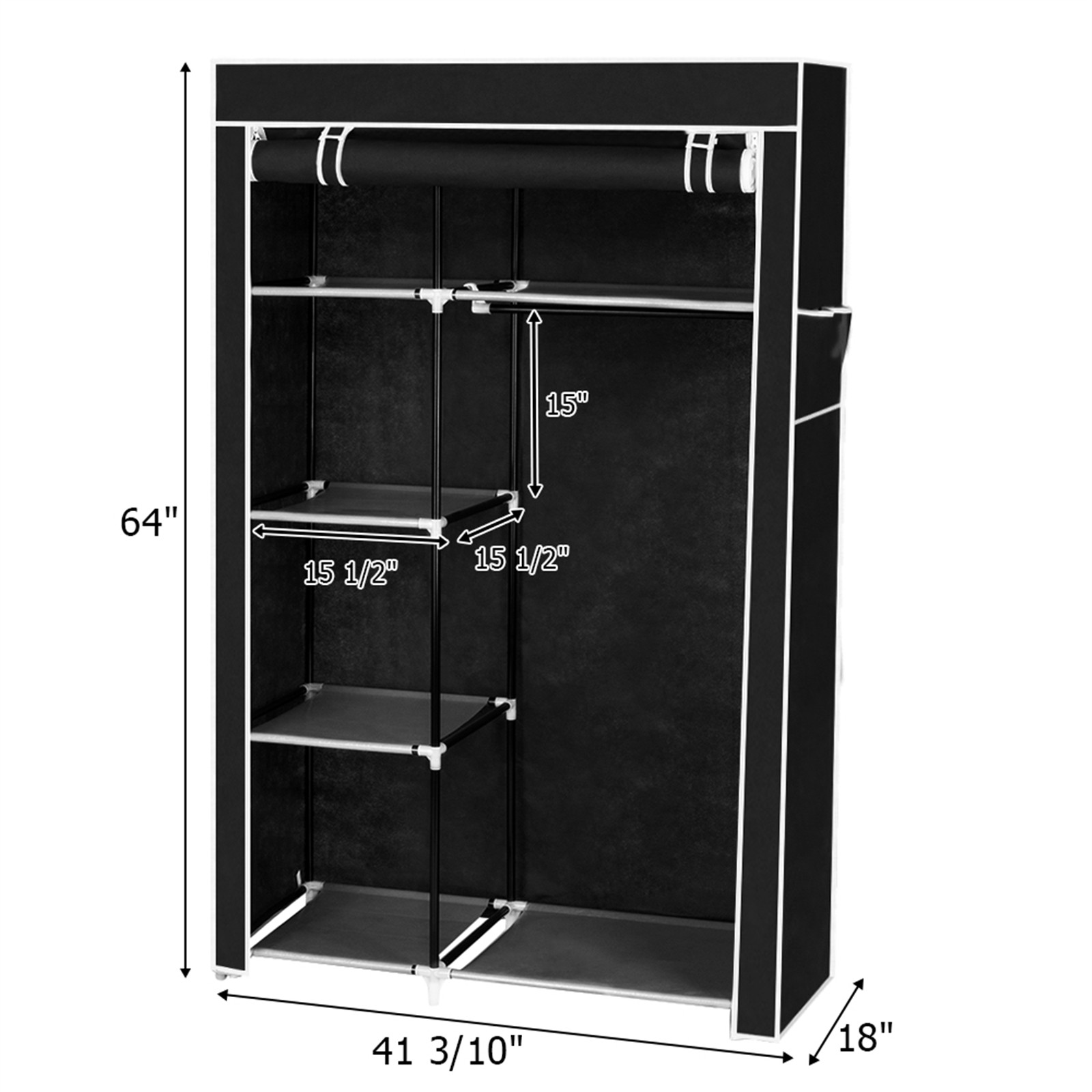 64" Portable Closet Storage Organizer Wardrobe Clothes Rack with Shelves Black gallery