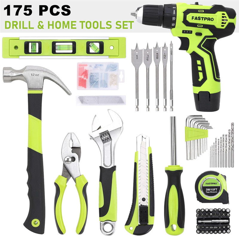 175-PIECE 12V CORDLESS DRILL SET, DRILL DRIVER AND HOME TOOL KIT gallery