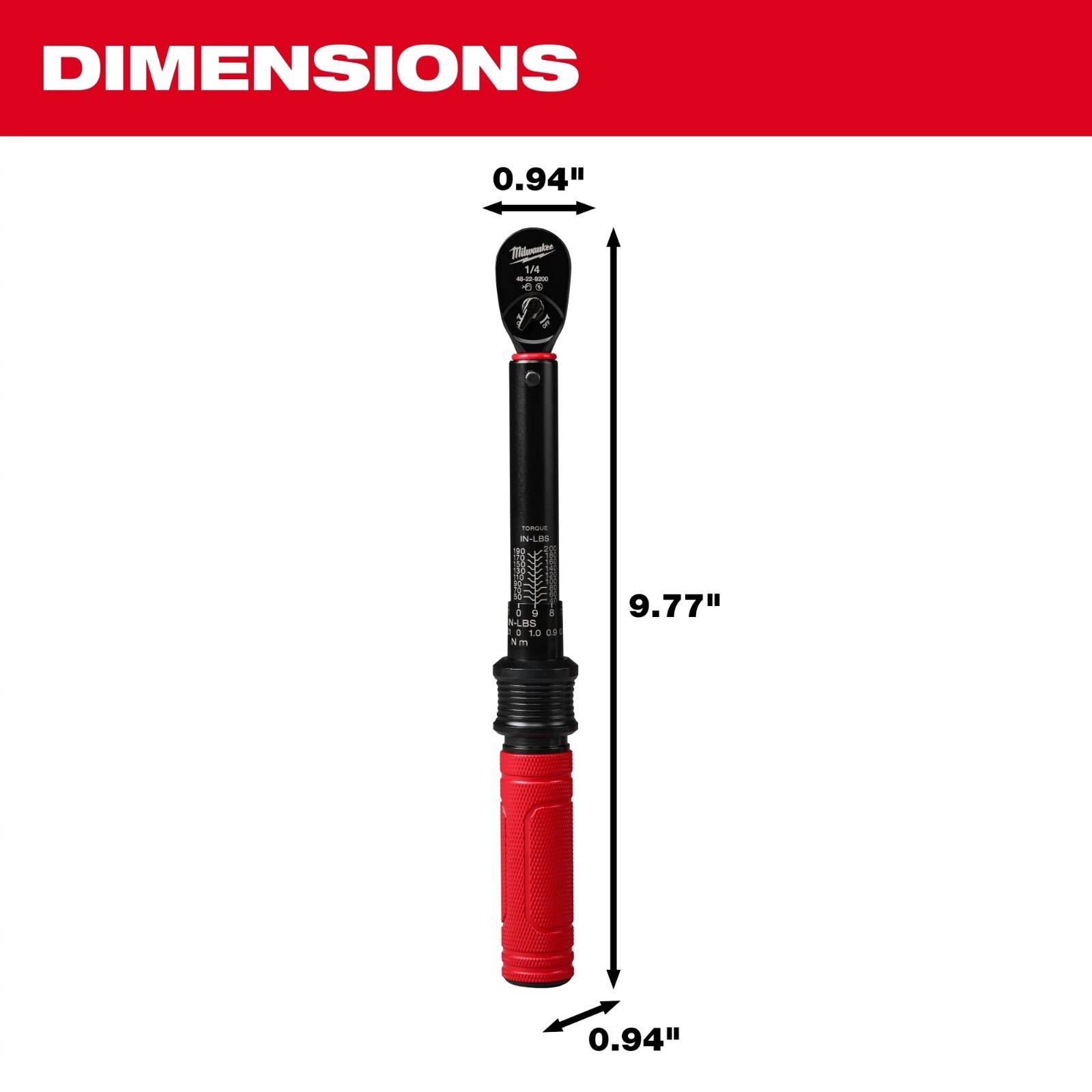 Milwaukee 48-22-9200 1/4" Drive Click Torque Wrench 40-200 in-lb Adjustable Tool gallery