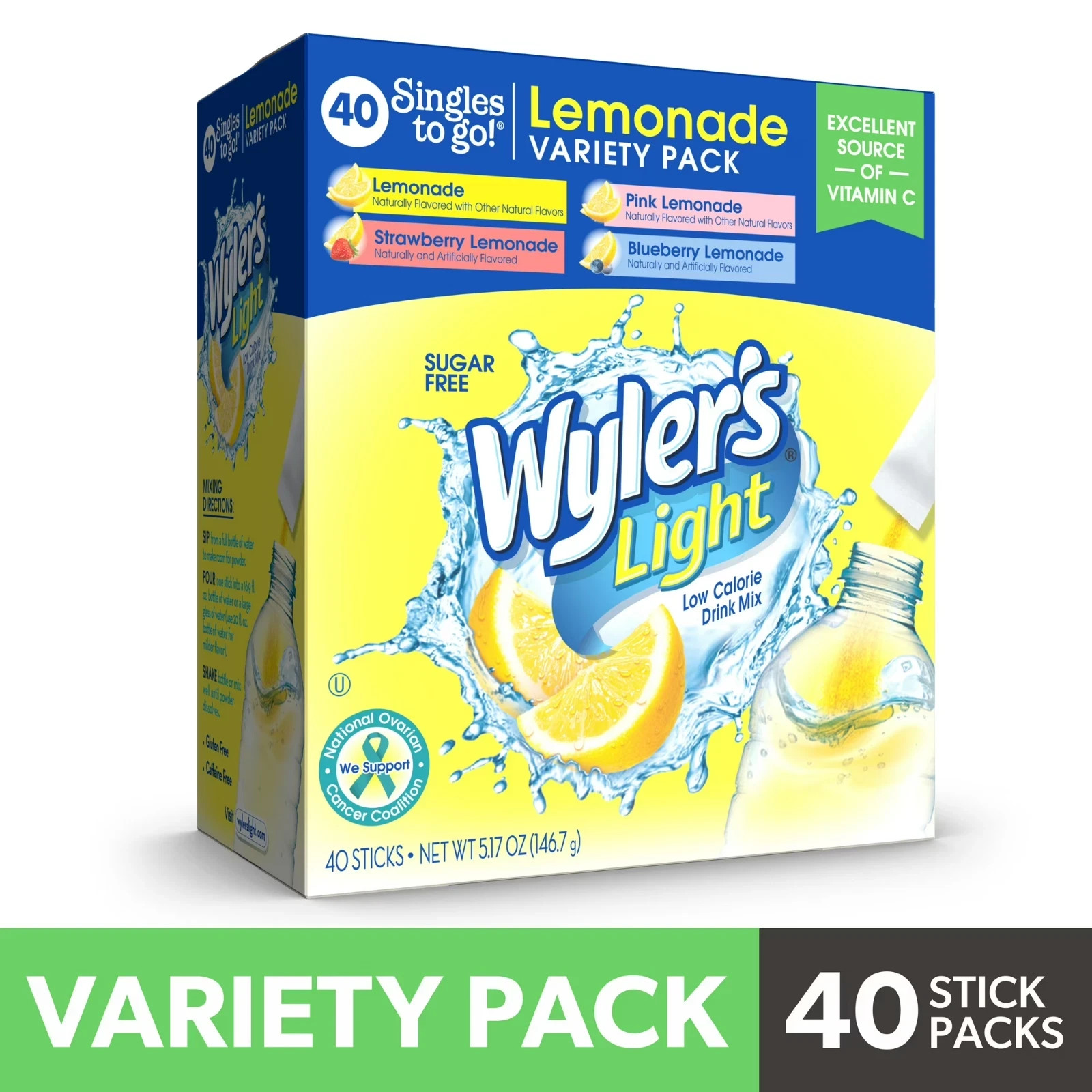 Wyler's Light Lemonade Powder Mix, Singles To Go Variety Pack, 4 Flavors, 40 Ct gallery