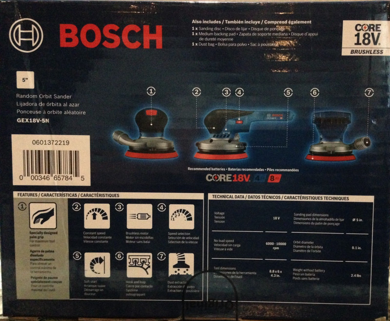 BOSCH 18V 5" Orbital Sander Variable Speed BL New In Box (Tool Only) GEX18V-5N gallery
