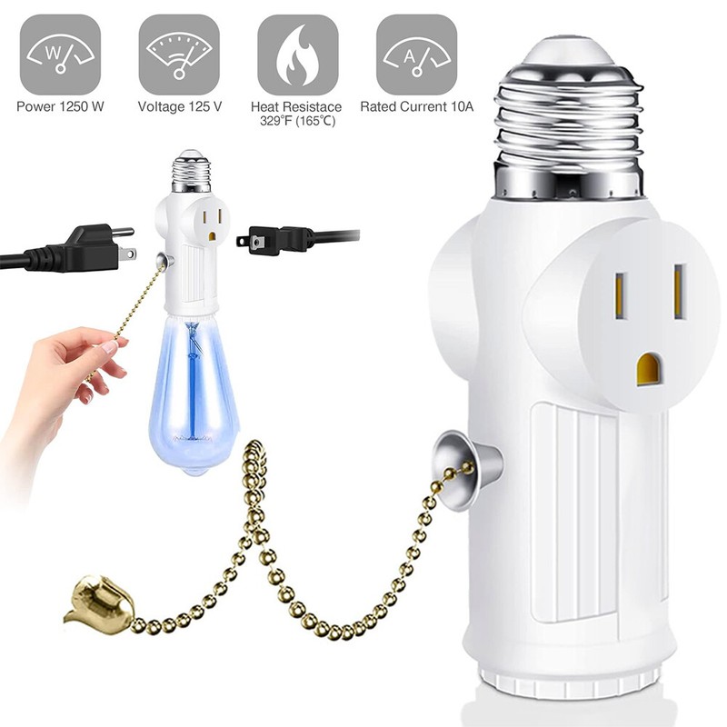 2 Pack Light Socket To Plug Adapter Pull Chain E26 Bulb Splitter Double 3 Prong gallery