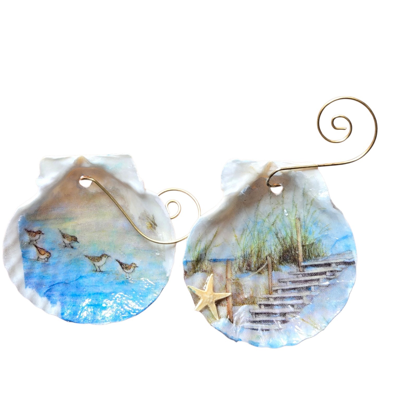 Handmade Beach Decoupage Seashell Ornament Display Coastalcore Boho Resin Sealed gallery