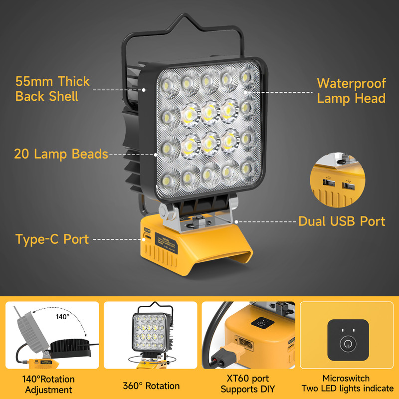 60W Work Light LED Compatible with Dewalt 20V Battery 6000LM,USB,Type,Emergency gallery