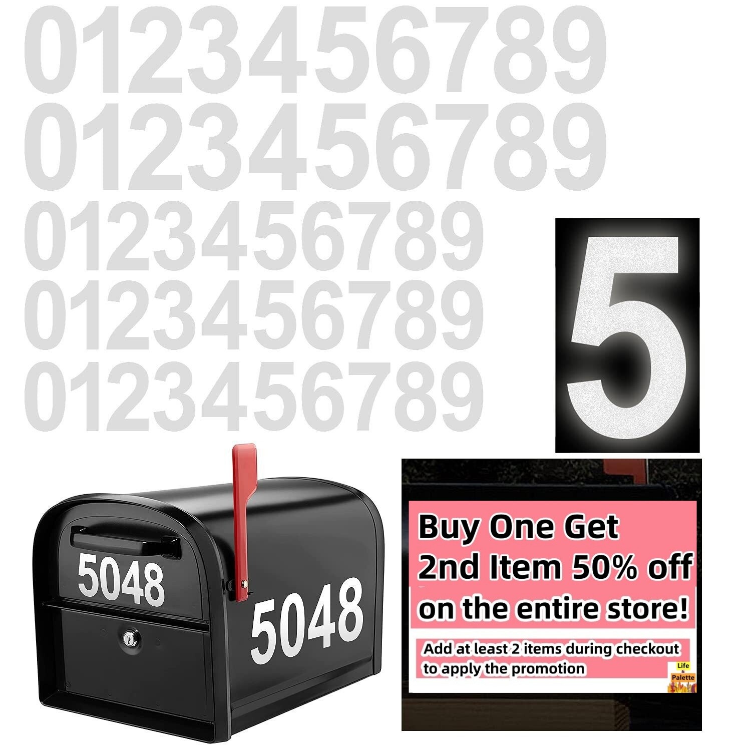 Reflective Custom Mailbox Numbers Vinyl Decals Stickers Waterproof 4 inch 3 inch gallery
