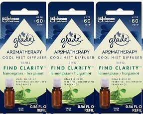 3 NEW GLADE AROMATHERAPY COOL MIST DIFUSER OIL CLARITY LEMONGRASS BERGAMOT gallery