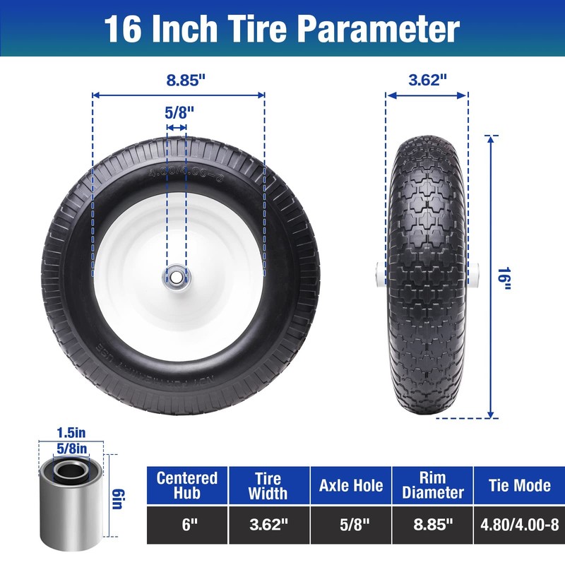 Flat Free Solid Tire 4.80/4.008 Airless for Hand Trucks, Utility Carts, Dollies gallery