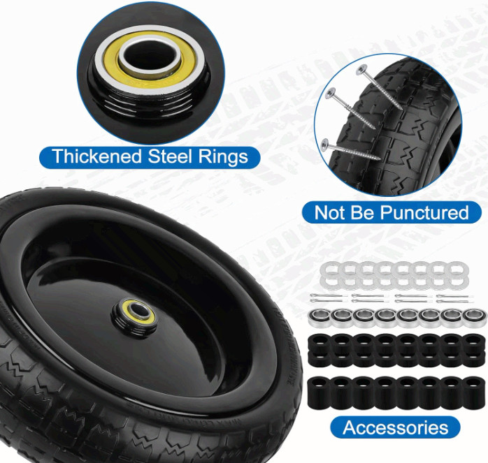 13" Flat Free Solid Tires 4.00-6, 5/8" Axle, Spacers & Pins, 4 Pack gallery
