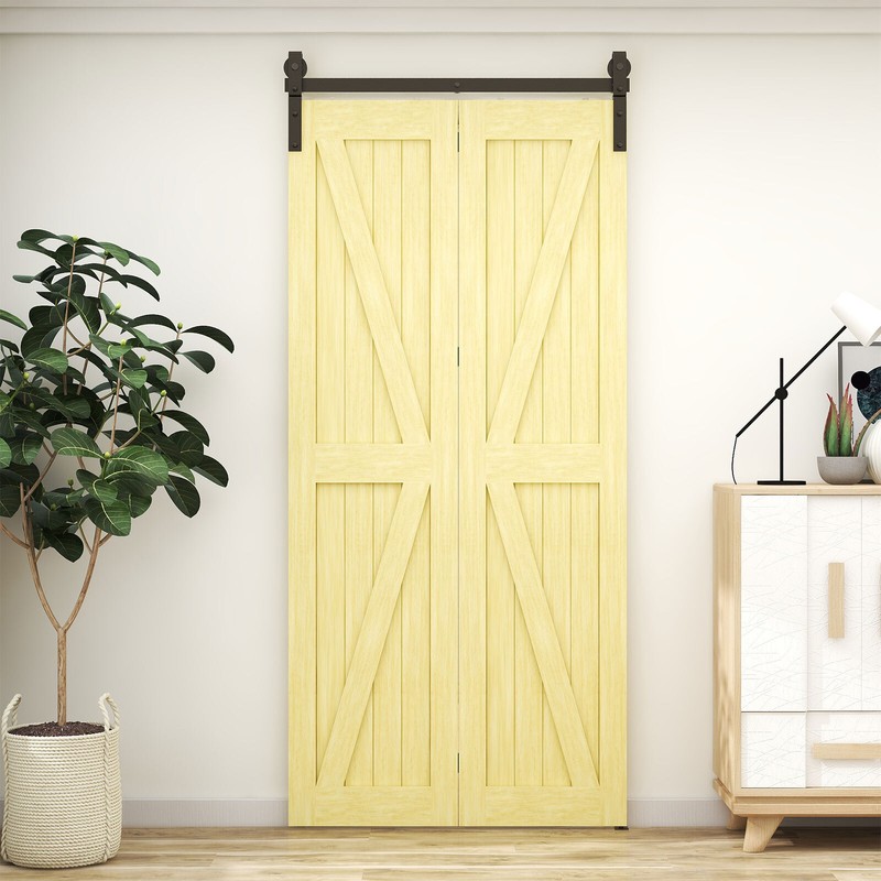 3-9FT Bifold Sliding Barn Door Hardware Kit Black Flat Track Modern for 2/4 Door gallery