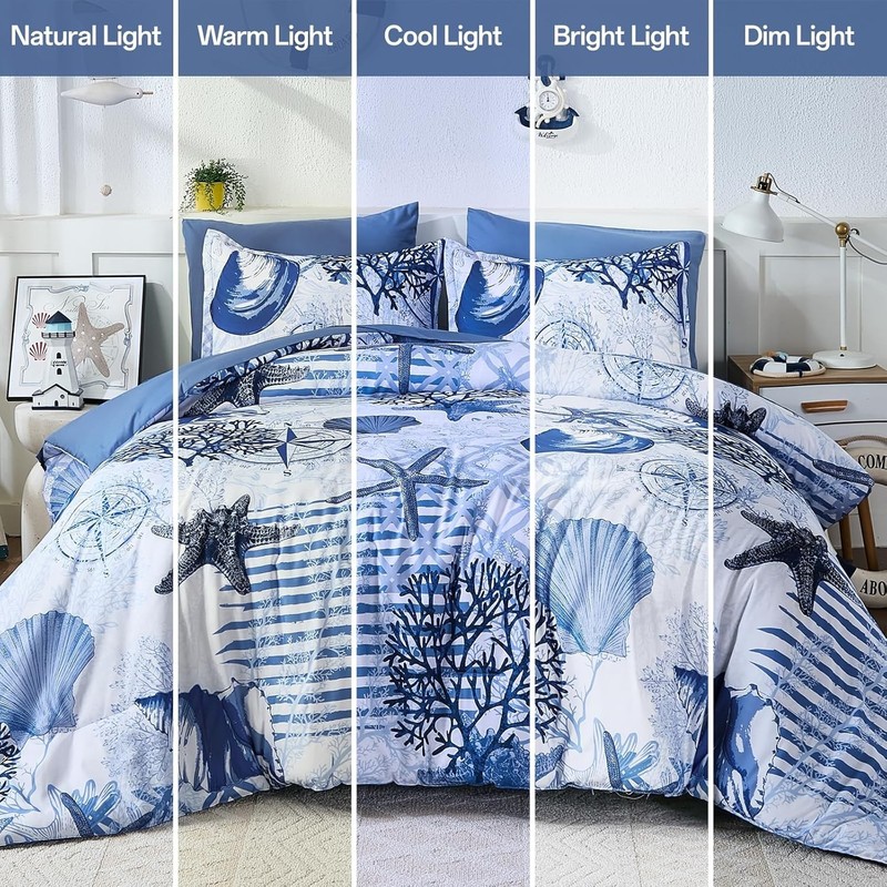 Coastal Comforter Set Queen Size, Beach Coral Themed Bed in a Bag, 7 Pieces O... gallery