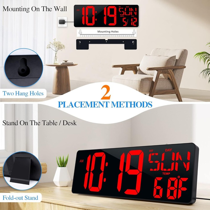 17.2" Large LED Digital Wall Clock w/ Remote Control &Auto-Adjustable Brightness gallery