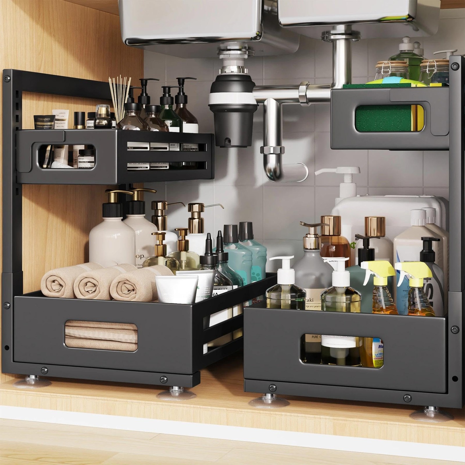 Biboraya 2 Pack Under Sink Organizer,Pull Out Cabinet Organizer with Smooth C... gallery