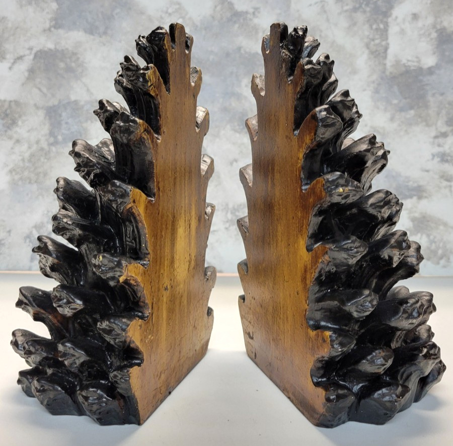 2 Bookends Creative Co-Op Pinecone Shape Heavy Resin Bronze Finish Nature Forest