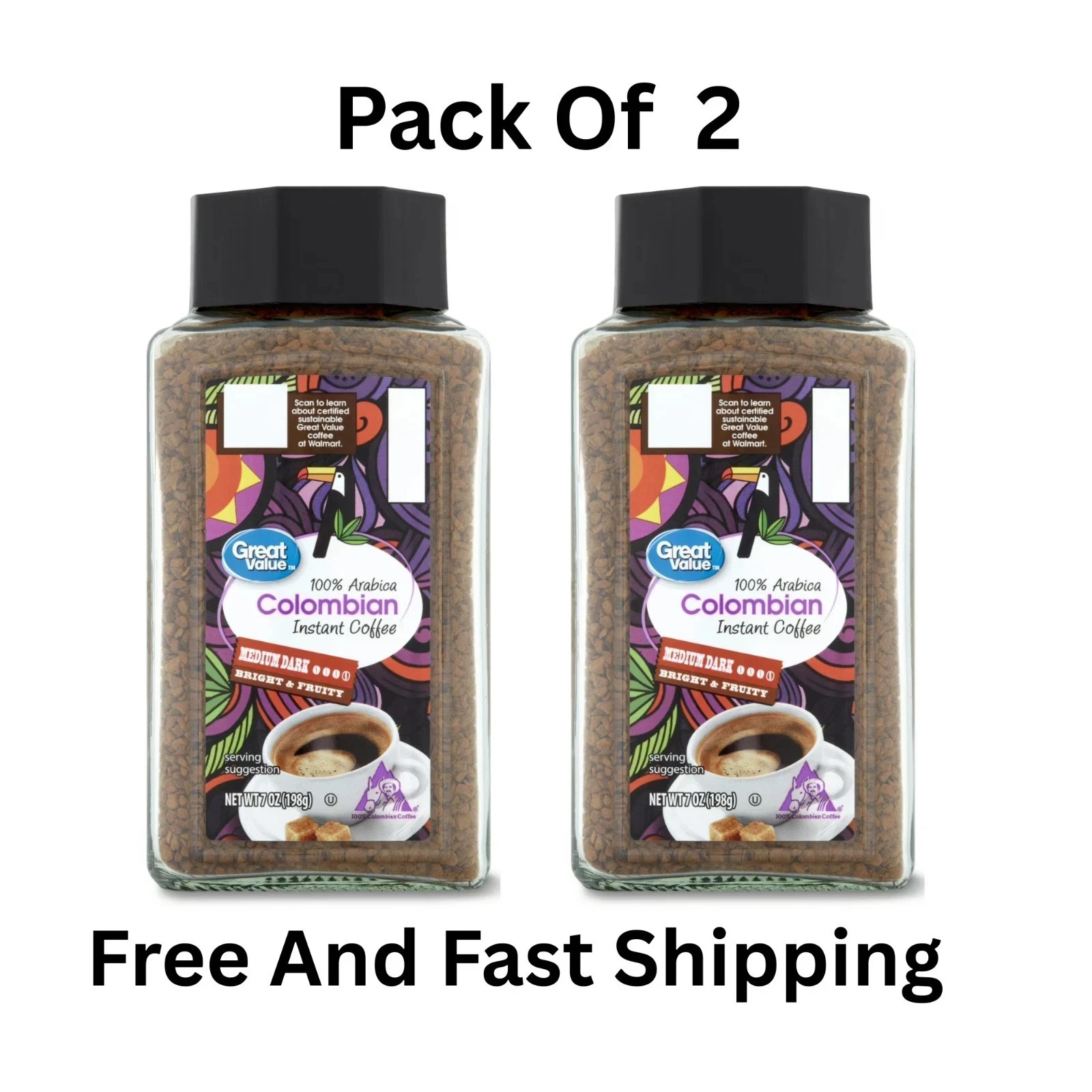 (Pack 2) Great Value 100% Arabica Colombian Instant Coffee,Medium-Dark Roast,7oz gallery