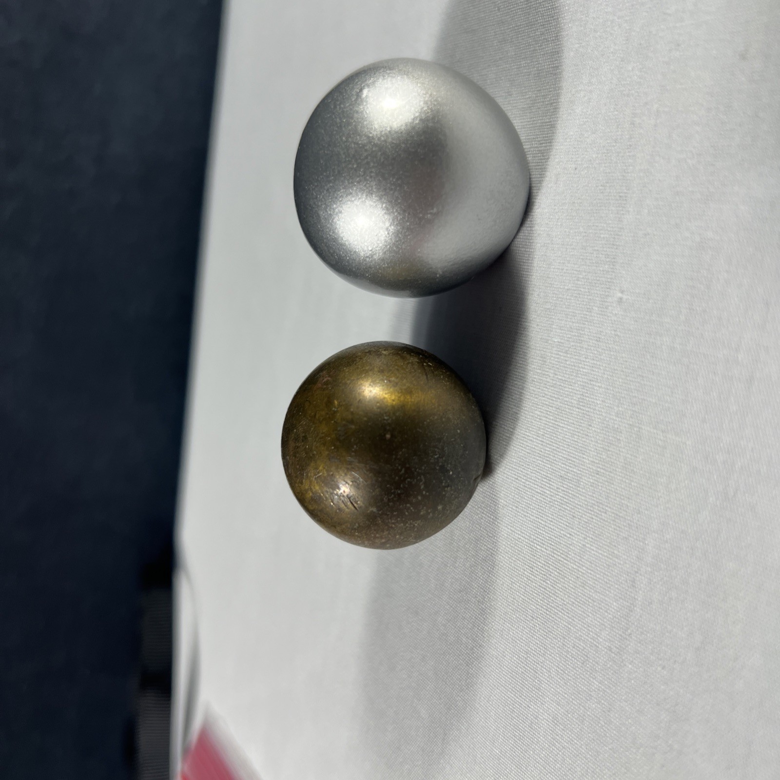 2 Round Finials - 1 Each Brass And Silver Tone Resin. gallery