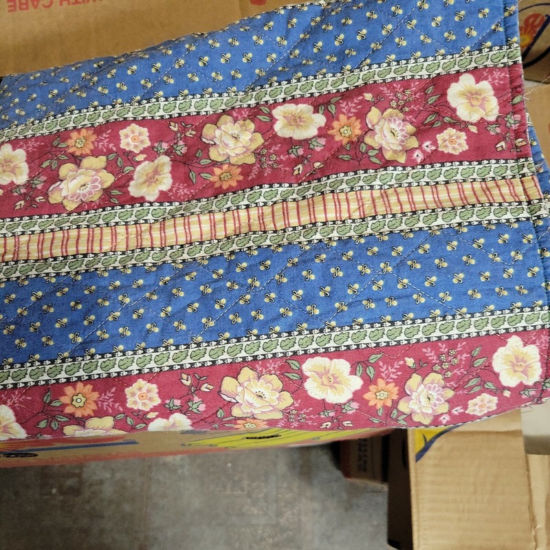 Reversible Quilt Crib Throw Cottagecore 40x55 in Floral Stripes Blue Red Cream gallery