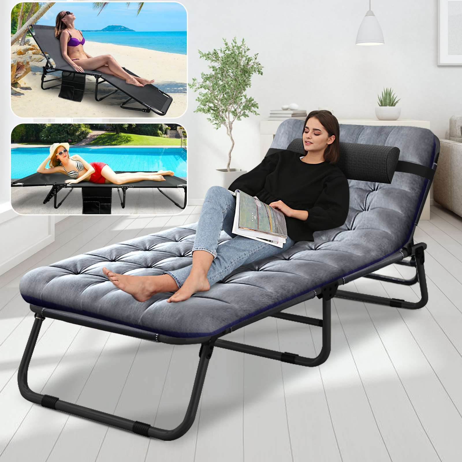 Adults 4-Position Folding Tri-Bed/Portable Camping Cot Guest Bedding W/Mattress gallery