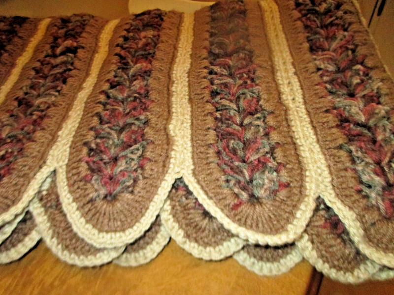 Crocheted Afghan Throw Blanket Brown Beige Ivory cranberry Green 48" x 66" New gallery