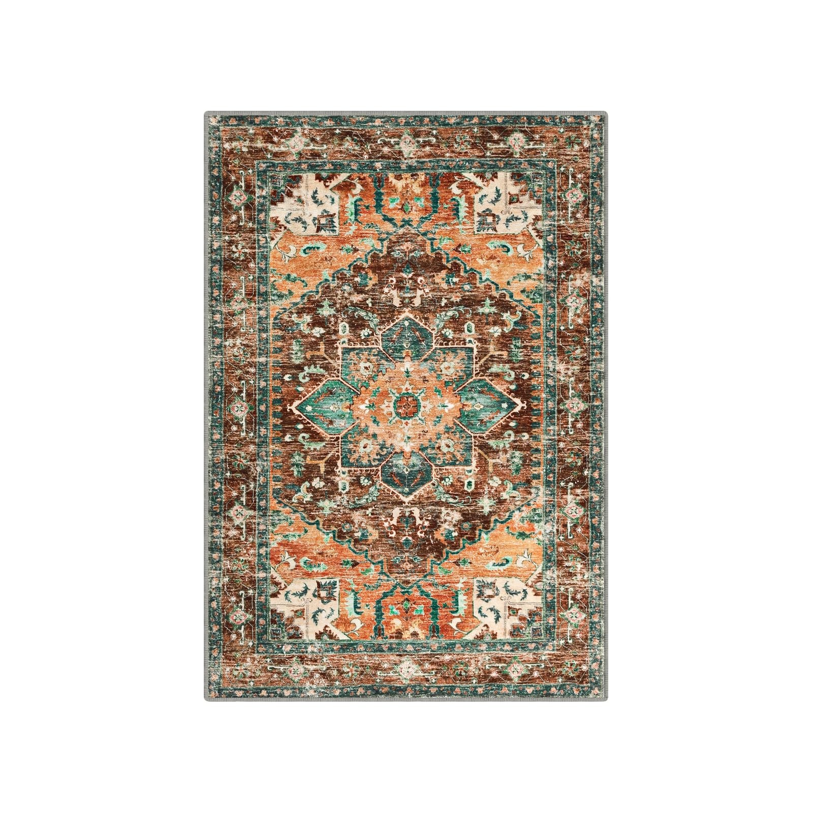 Yamaziot Washable Area Rug, 2x3 Small Entryway Rug 2' x 3', Rust/Dull Teal gallery