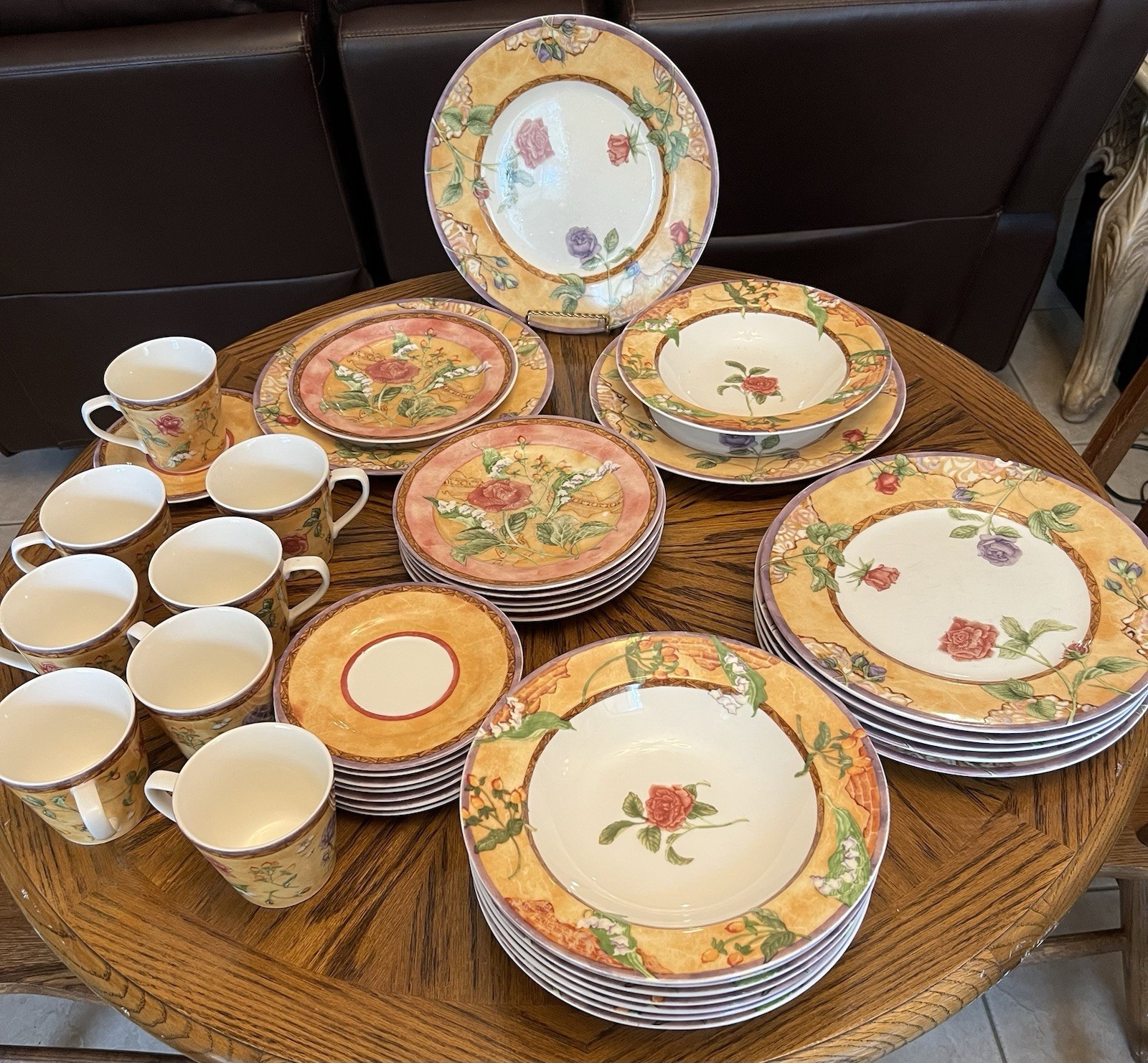 Tuscany Rose Ceramic Floral Dinner Set, Service For 8 Vintage Style gallery