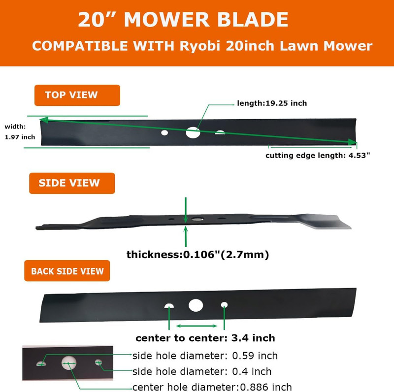 AC04020 2 Pack Mower Blades Replace for Ryobi 20 Inch 40V Brushless Mowers,20" L gallery