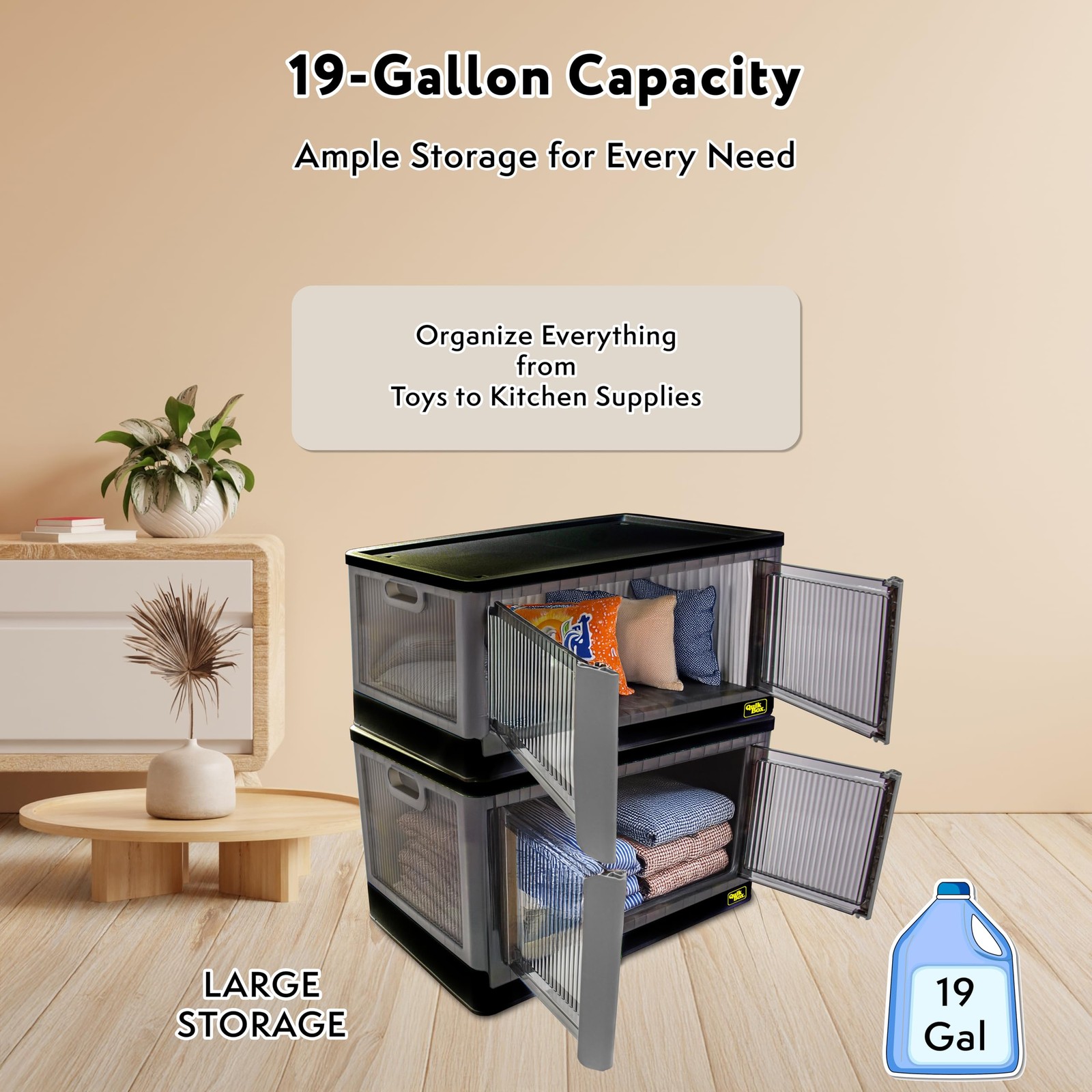 Dbest Products Quik - 19 Gallon Stackable Storage Bins Doors Collapsible gallery