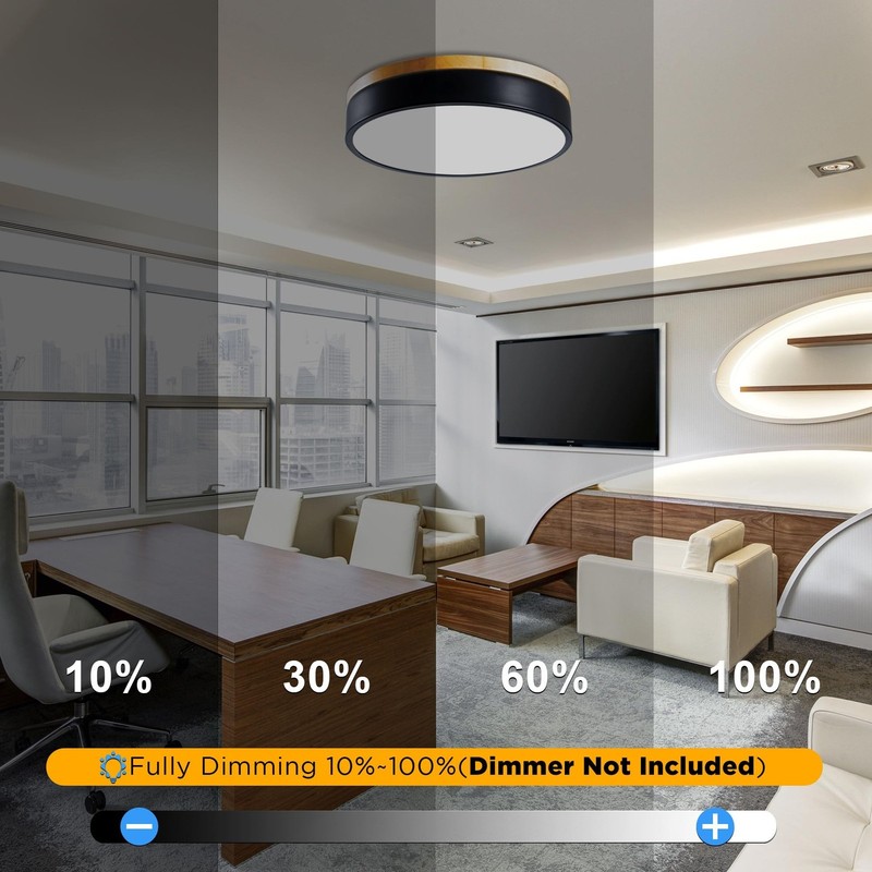 Dimmable LED Wood Flush Mount Ceiling Light Fixture 3000-6000K Tunnable 12 In... gallery
