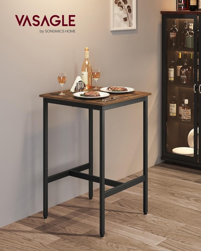 Compact Bar Height Table: Rustic Brown & Black, Ideal for Entertaining gallery