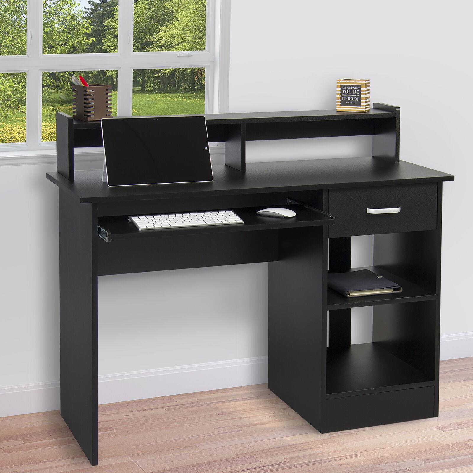 Home Office Computer Desk Workstation Wood Laptop PC Table Drawer Shelf Black gallery