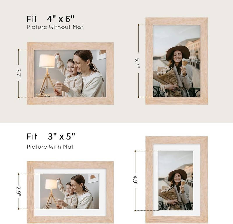 Versatile Solid Oak Picture Frame Holds 3x5 & 4x6, Easy to Hang or Stand - Beige gallery