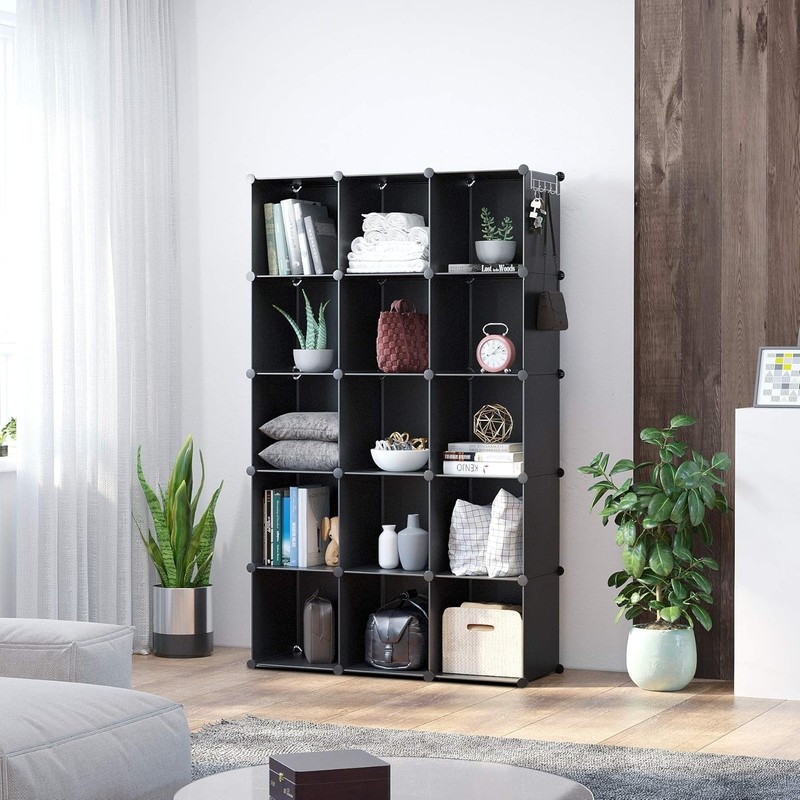 Functional 16-Cube Storage Unit - Black Plastic Organizer, Space-Saving Design gallery